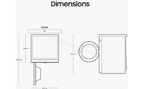 SAMSUNG DV90BB7445GW - Dimensions