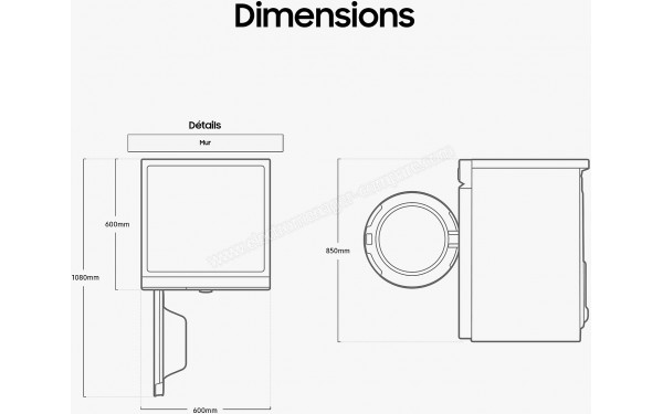 SAMSUNG DV90BB9445GM - Dimensions
