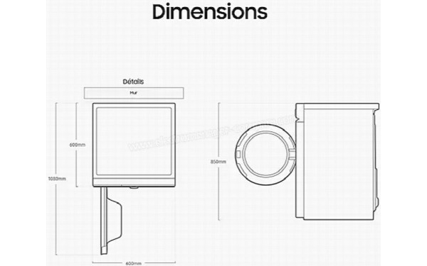 SAMSUNG DV90BBA245AE - Dimensions