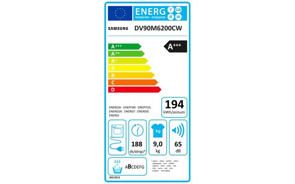 SAMSUNG DV90M6200CW - &Eacute;tiquette &eacute;nergie