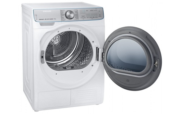 SAMSUNG DV90N8289AW - Vue 3/4 gauche avec hublot ouvert