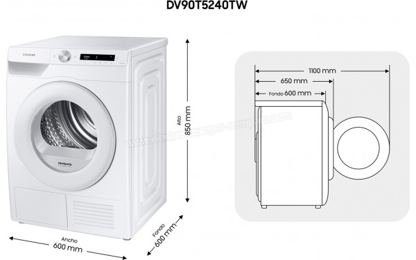 SAMSUNG DV90T5240TW - Dimensions