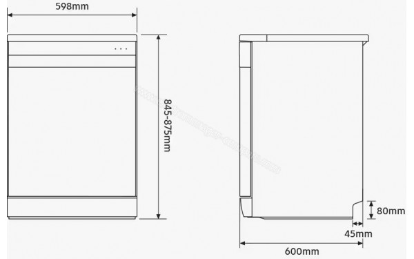 SAMSUNG DW70H73YCFR - Dimensions