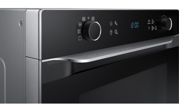 SAMSUNG MC35J8085LT - Vue 3/4 gauche, bandeau de commandes et poign&eacute;e (cr&eacute;dit : Darty)