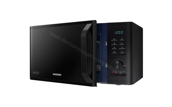 SAMSUNG MS23K3555EK - Vue 3/4 droite, panneau de commandes