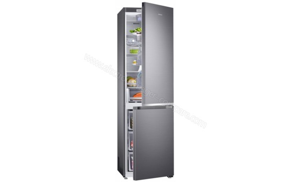 SAMSUNG RB41R7737S9 - Vue 3/4 gauche avec portes ouverts (cr&eacute;dit : Boulanger)
