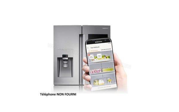 SAMSUNG RF56M9540SR - Vue de l'int&eacute;rieur du r&eacute;frig&eacute;rateur sur un t&eacute;l&eacute;phone compatible - t&eacute;l&eacute;phone non fourni-  (cr&eacute;dit : Boulanger)