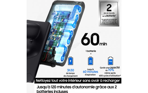 SAMSUNG VS80F28EES - Autonomie jusqu'&agrave; 120 minutes