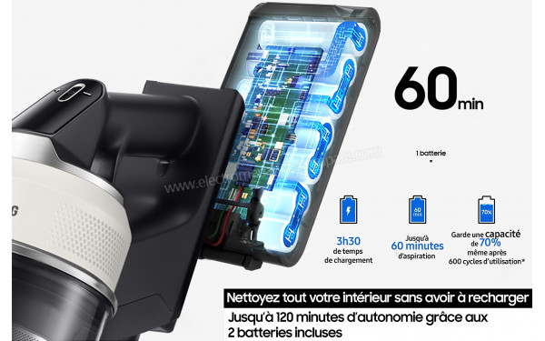 SAMSUNG VS80F28EGS - Autonomie jusqu'&agrave; 60 minutes