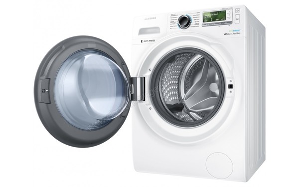 SAMSUNG WD12J8400GW - Vue 3/4 droite hublot ouvert (cr&eacute;dit : Boulanger)