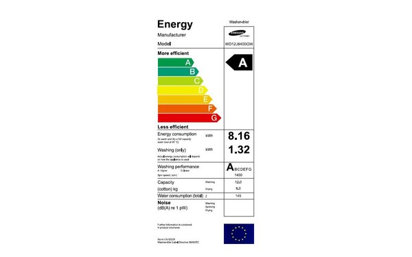 SAMSUNG WD12J8400GW - &Eacute;tiquette &eacute;nergie