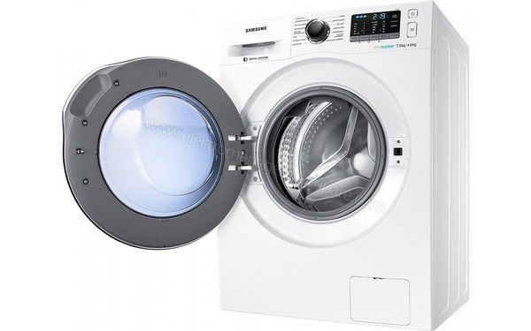 SAMSUNG WD70J5A10AW - Vue 3/4 droite hublot ouvert (cr&eacute;dit : Darty)