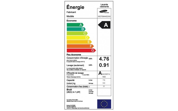 SAMSUNG WD70M4453IW - &Eacute;tiquette &eacute;nergie