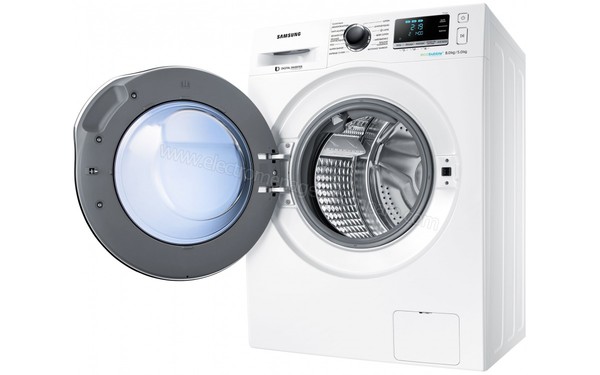 SAMSUNG WD80J6A10AW - Vue 3/4 droite hublot ouvert (cr&eacute;dit : Boulanger)