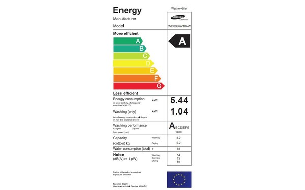 SAMSUNG WD80J6A10AW - &Eacute;tiquette &eacute;nergie