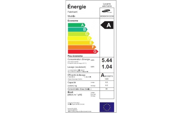SAMSUNG WD80K5410OW - &Eacute;tiquette &eacute;nergie