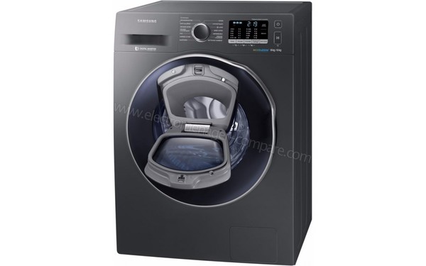 SAMSUNG WD80K5410OX - Vue 3/4 droite avec Add Wash ouvert (cr&eacute;dit : Boulanger)