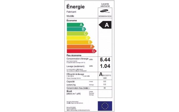 SAMSUNG WD80K5410OX - &Eacute;tiquette &eacute;nergie