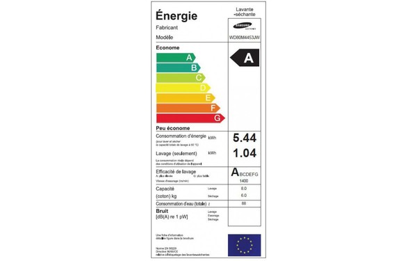 SAMSUNG WD80M4453JW - &Eacute;tiquette &eacute;nergie