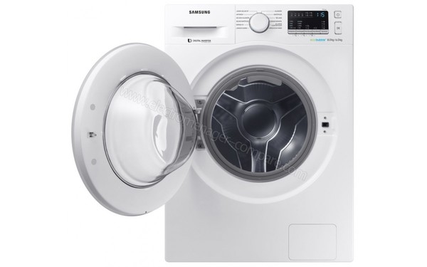 SAMSUNG WD80M4B53IW - Vue de face avec hublot ouvert (cr&eacute;dit : Boulanger)