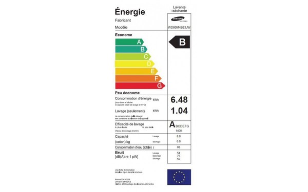 SAMSUNG WD80M4B53IW - &Eacute;tiquette &eacute;nergie