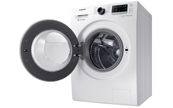 SAMSUNG WD80M4B53JW - Vue 3/4 droite avec hublot ouvert (cr&eacute;dit : Darty)