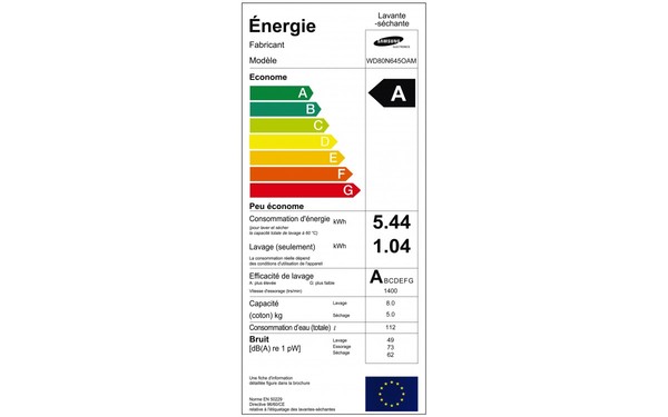 SAMSUNG WD80N645OAM - &Eacute;tiquette &eacute;nergie