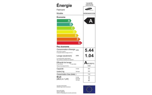 SAMSUNG WD80N645OOM - &Eacute;tiquette &eacute;nergie