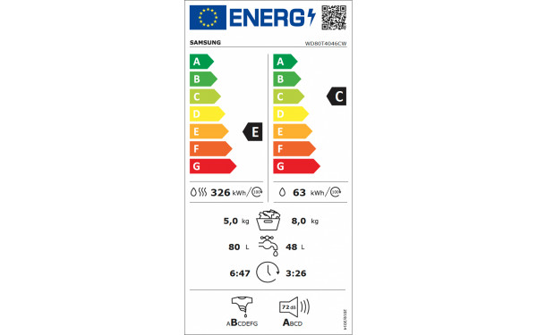 SAMSUNG WD80T4046CW - &Eacute;tiquette &eacute;nergie v2