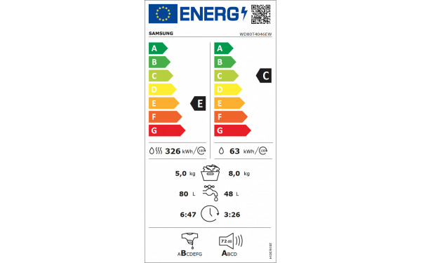 SAMSUNG WD80T4046EW - &Eacute;tiquette &eacute;nergie v2