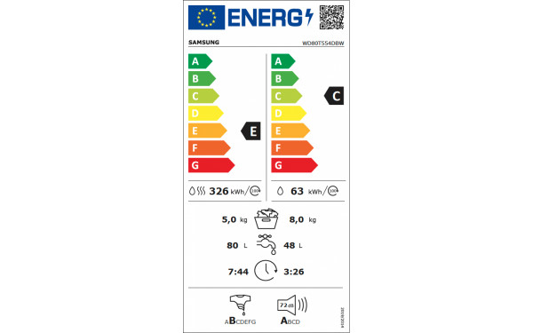 SAMSUNG WD80T554DBW - &Eacute;tiquette &eacute;nergie v2