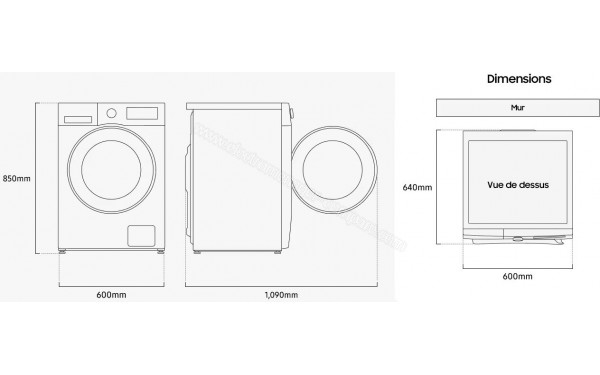 SAMSUNG WD90DG5B15BH - Dimensions