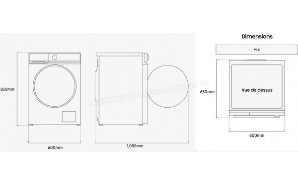 SAMSUNG WD90DG6B85BK - Dimensions