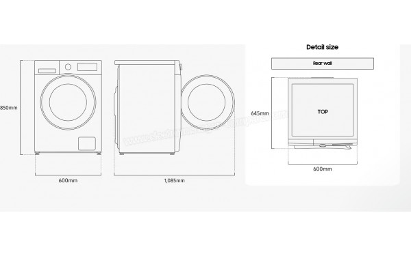 SAMSUNG WD90HG5U34BE - Dimensions