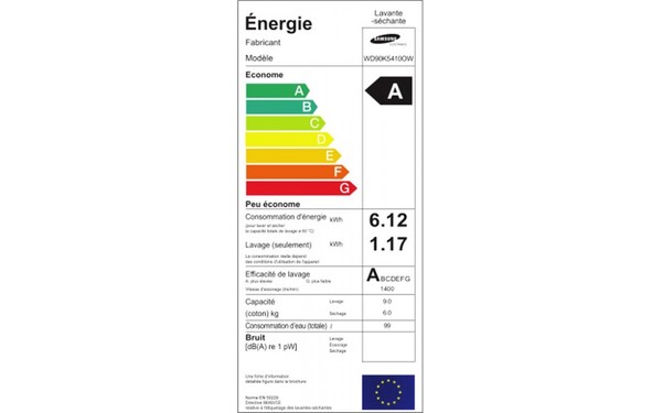 SAMSUNG WD90K5410OW - &Eacute;tiquette &eacute;nergie
