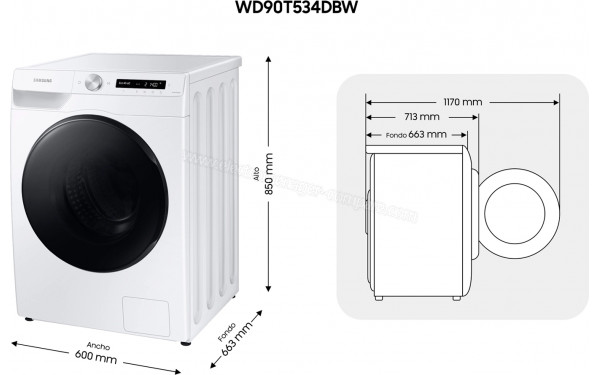 SAMSUNG WD90T534DBW - Dimensions