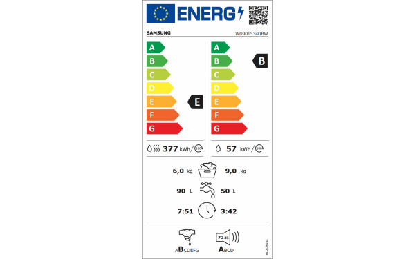 SAMSUNG WD90T534DBW - &Eacute;tiquette &eacute;nergie v2