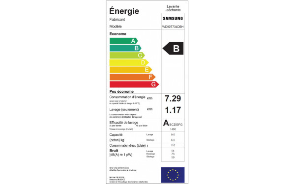 SAMSUNG WD90T734DBH - &Eacute;tiquette &eacute;nergie