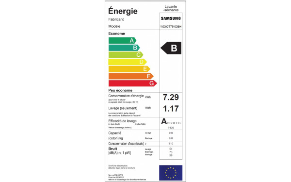 SAMSUNG WD90T754DBH - &Eacute;tiquette &eacute;nergie