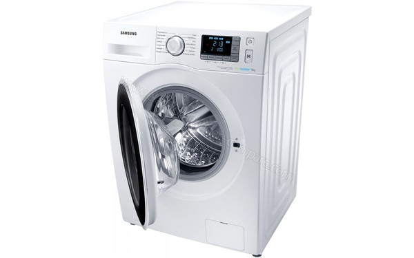 SAMSUNG WF80F5EBW4W - Vue 3/4 droite hublot ouvert (cr&eacute;dit : Boulanger)