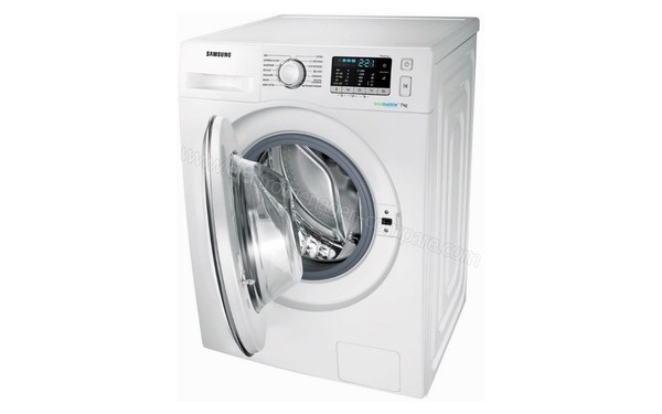 SAMSUNG WW70J5555DW - Vue 3/4 droite hublot ouvert (cr&eacute;dit : Darty)