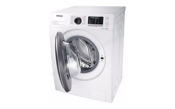 SAMSUNG WW80J5555FW - Vue 3/4 droite hublot ouvert (cr&eacute;dit : Boulanger)