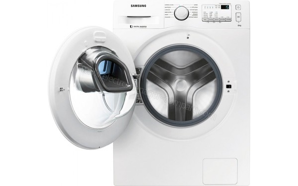 SAMSUNG WW80K4437YW - Vue de face hublot ouvert (cr&eacute;dit : Darty)