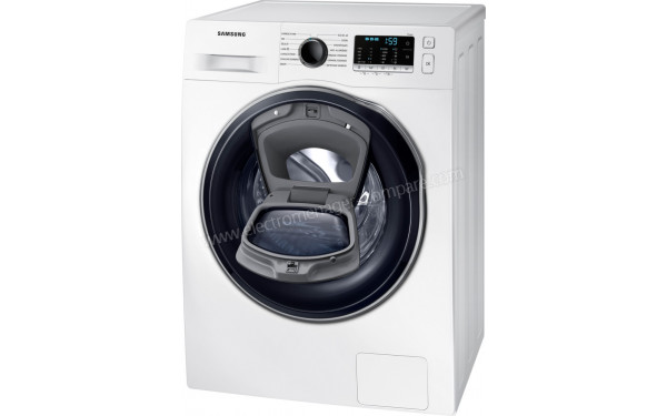 SAMSUNG WW8NK52E0VW - Vue 3/4 droite avec porte AddWash ouverte 
