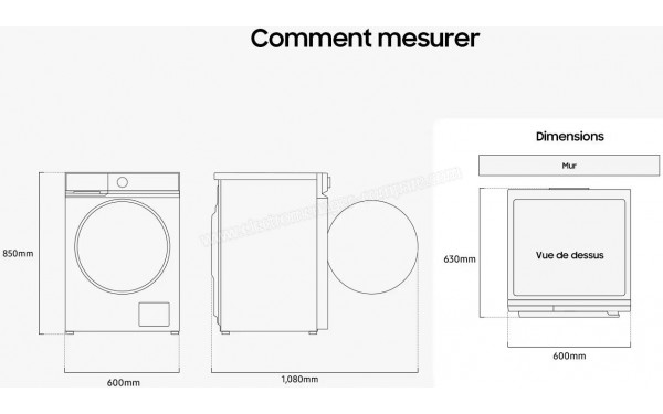 SAMSUNG WW90DB7U34GB - Dimensions