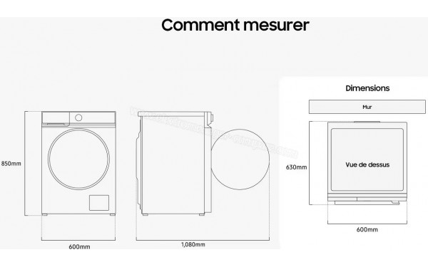 SAMSUNG WW90DB7U34GW - Dimensions