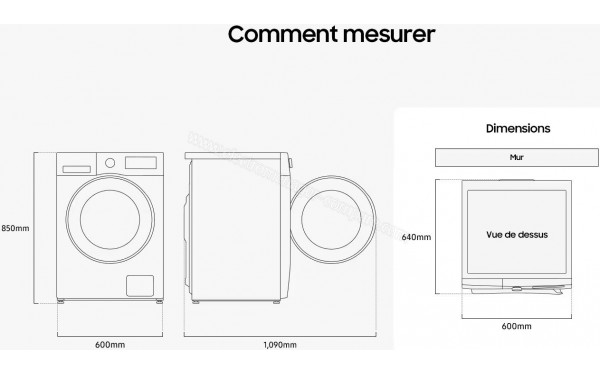 SAMSUNG WW90DG6U25LB - Dimensions