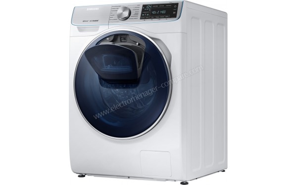 SAMSUNG WW90M74GN2A - Vue 3/4 droite avec Add Wash ouvert