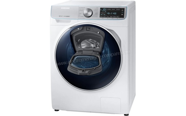 SAMSUNG WW90M74GN2A - Vue 3/4 droite avec Add Wash ouvert