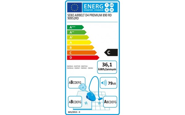 SEBO Airbelt D4 Premium 890 RD - &Eacute;tiquette &eacute;nergie